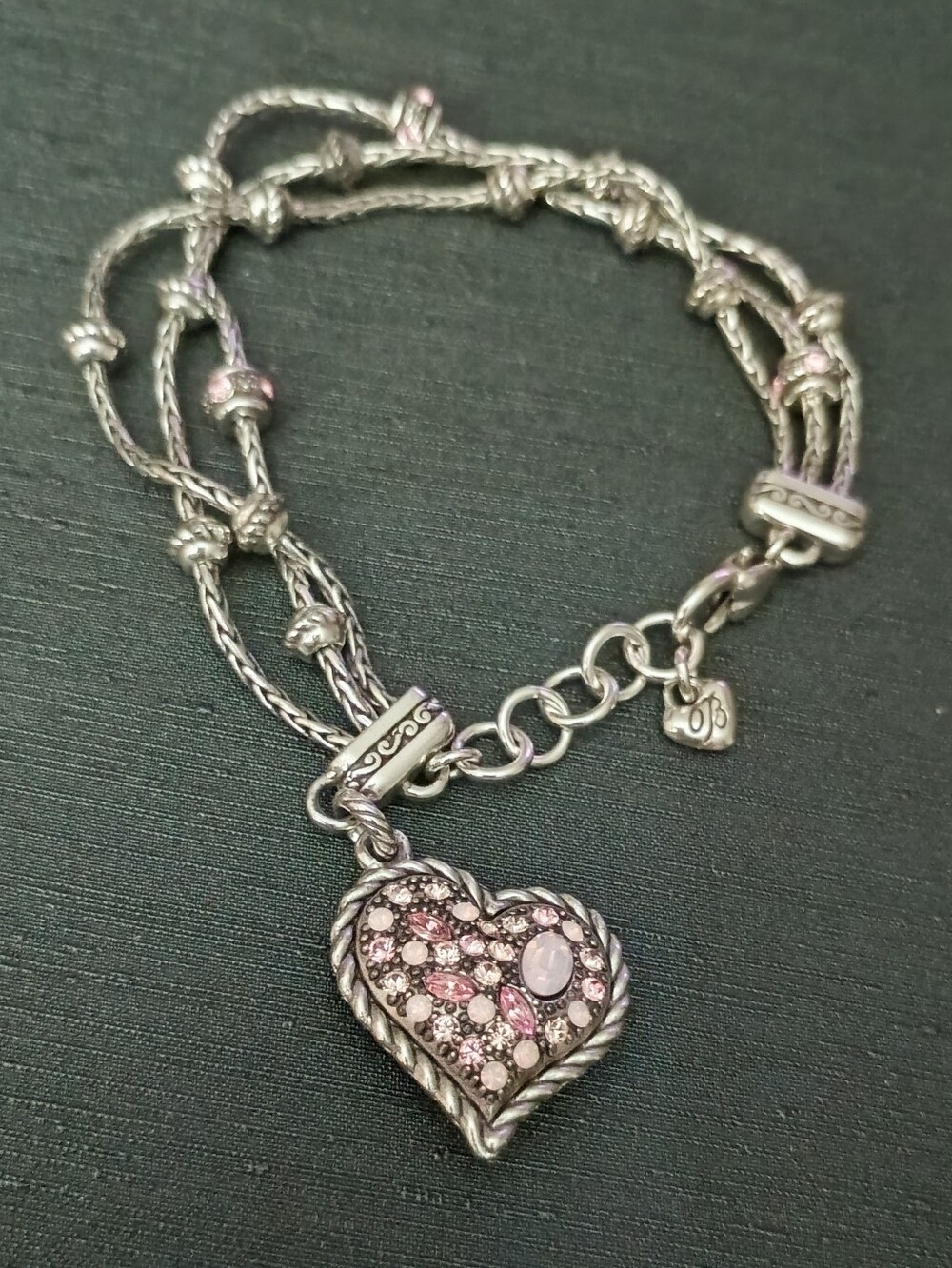 Brighton Retired Pink Crystal Heart Pendant Bracelet - Women Jewelry